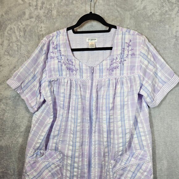 Croft & Barrow Robe night gown Womens XL Zip Pockets crinkle embroidered granny - Picture 8 of 15